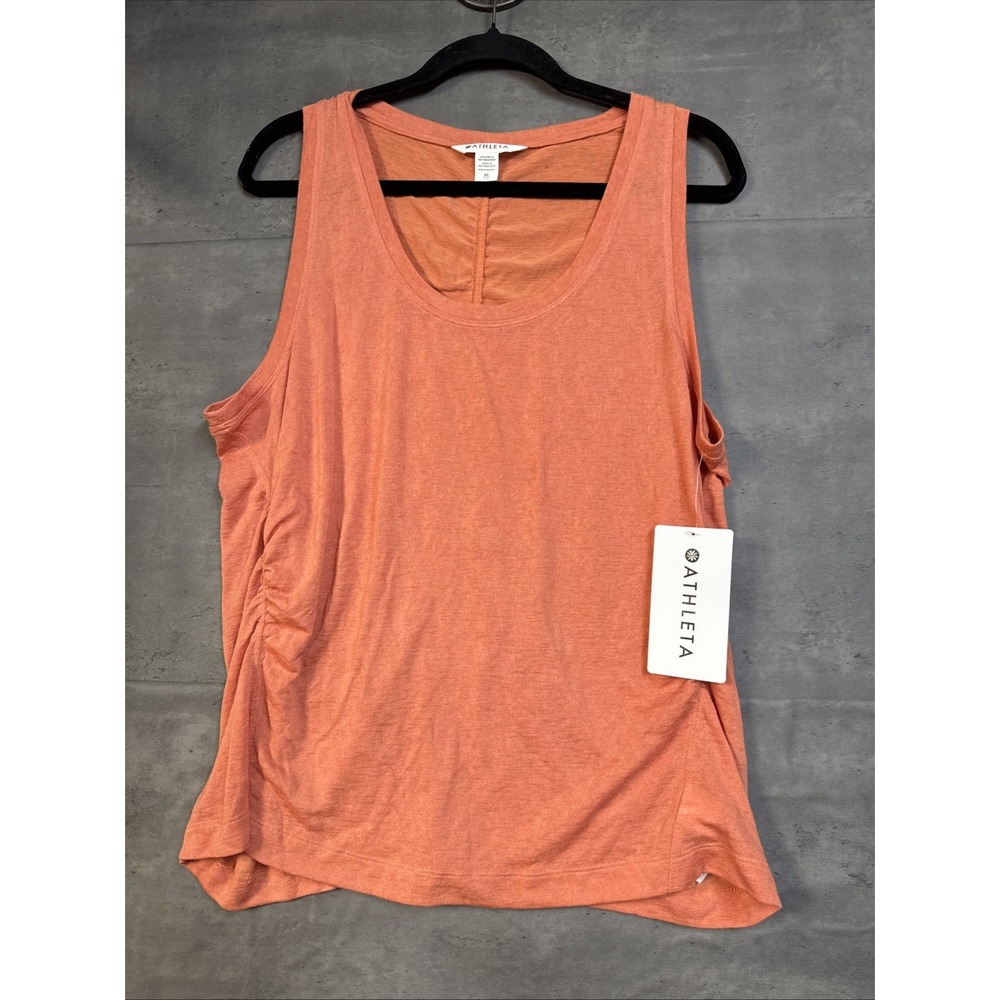 Athleta Ruched Scoop Neck Tencel Modal Coral Orange Slub Knit Breezy Tank Top XL